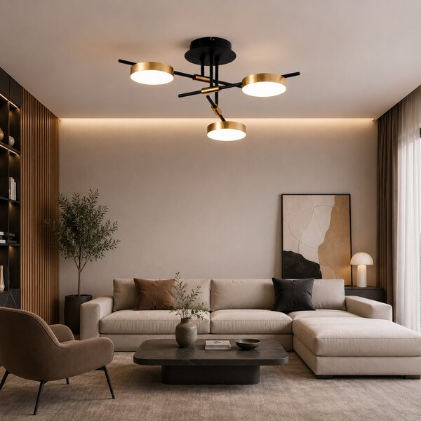 Plafonieră LED Modernă Erste Kara 30W 1800lm 3000K 520x80mm Negru Auriu Corp Iluminat Interior Elegant Design Geometric pentru Living Dormitor
