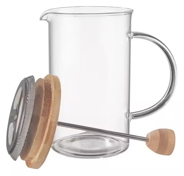 French press din Sticla Termorezistenta, Bambus si Inox, 1000 ml