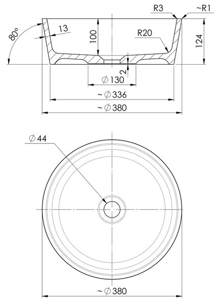Omnires Bari M+ lavoar 38x38 cm rotund de blat alb luciu BARIUNBP