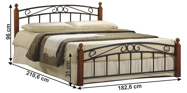 KONDELA Pat matrimonial, lemn cireş/metal negru, 180x200, DOLORES