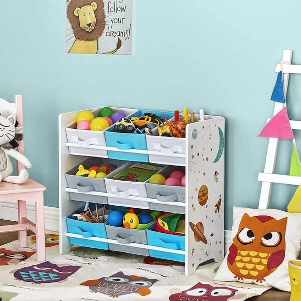 Raft organizator pentru jucarii multicolor 9 cutii textil 62.5 x 29.5 х 60 cm