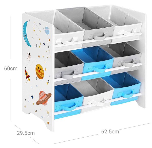 Raft organizator pentru jucarii multicolor 9 cutii textil 62.5 x 29.5 х 60 cm