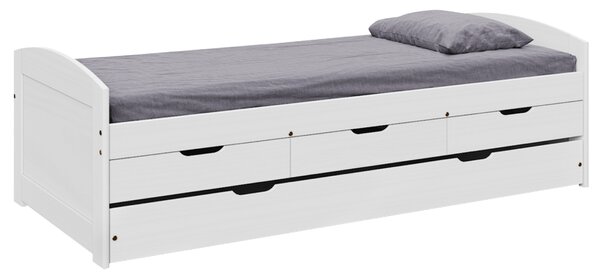 KONDELA Pat cu pat suplimentar extensibil, alb, lemn masiv, 90x200, MARINELLA NEW