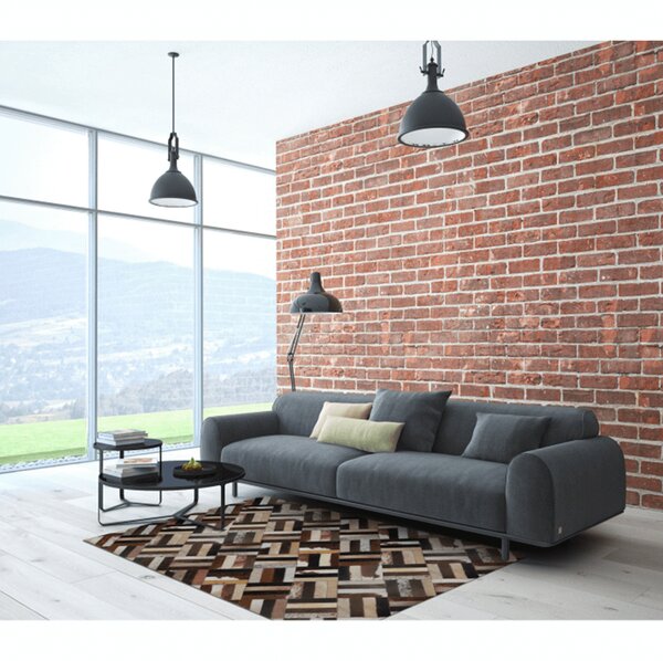 KONDELA Covor de lux din piele, maro/negru/bej, patchwork, 170x240 , KOŽA TYP 2
