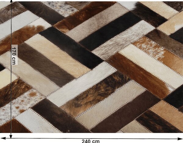 KONDELA Covor de lux din piele, maro/negru/bej, patchwork, 170x240 , KOŽA TYP 2