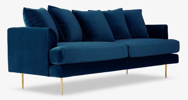 Canapea fixa tapitata cu stofa, 3 locuri Alicia Velvet Albastru, l218,5xA91,5xH89 cm