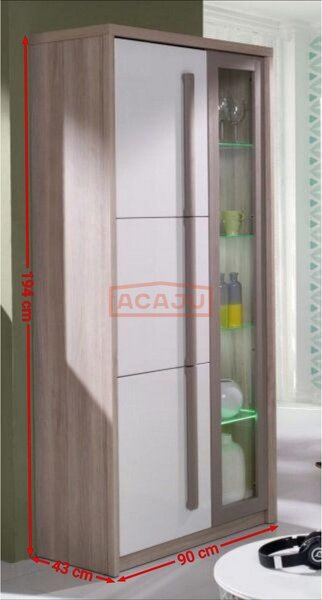 Vitrina living moderna ROMA 2, stejar Ferrara/alb lucios/gri mat, PAL/
