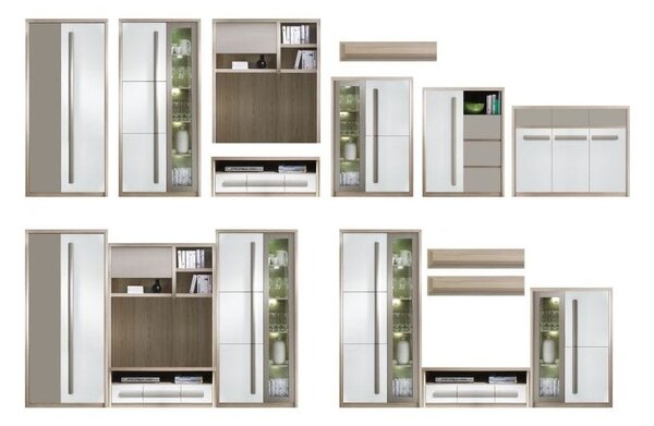 Dulap ROMA 1, stejar/alb lucios/gri mat, PAL laminat/insertii PVC, cu