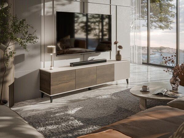 Comodă TV Luelia 114, Cașmir, Nuc, MDF, PAL laminat, 52x200x40cm, 40 kg