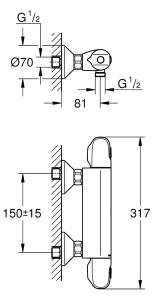 Grohe Grohtherm 1000 baterie de duș perete cu termostat StarLight Chrome 34550000