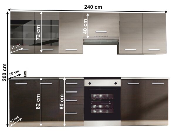 KONDELA Mobilier bucătărie, stejar gri deschis/stejar închis, KLANTON