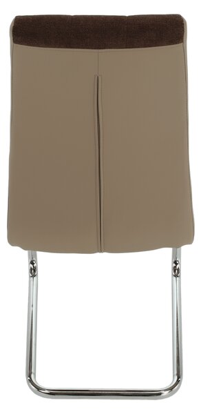KONDELA Scaun bucătărie, material textil maro/piele ecologică bej/crom, SALOMA NEW