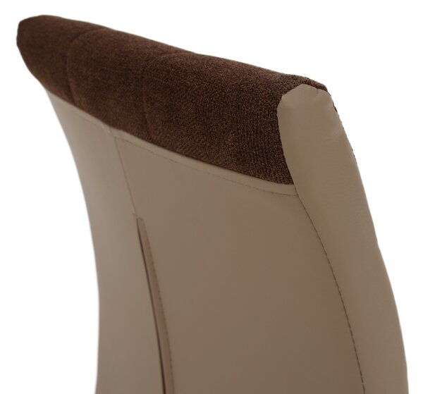 KONDELA Scaun bucătărie, material textil maro/piele ecologică bej/crom, SALOMA NEW