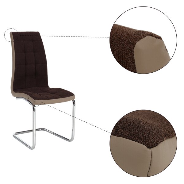 KONDELA Scaun bucătărie, material textil maro/piele ecologică bej/crom, SALOMA NEW