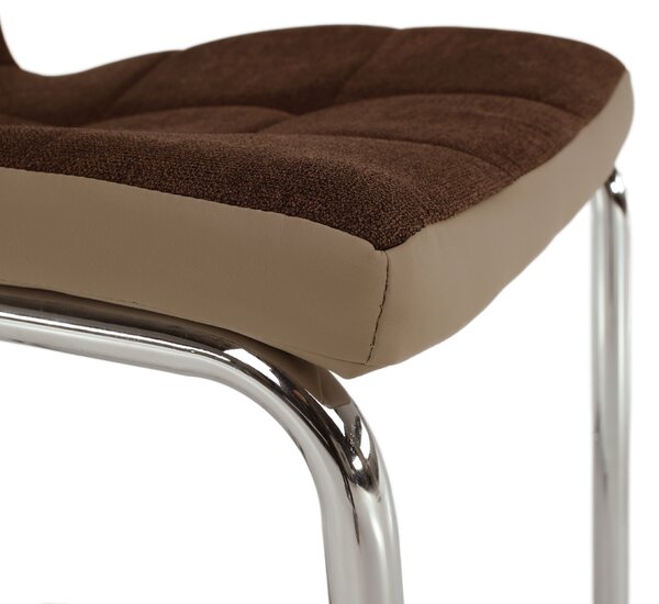 KONDELA Scaun bucătărie, material textil maro/piele ecologică bej/crom, SALOMA NEW