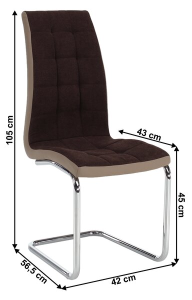 KONDELA Scaun bucătărie, material textil maro/piele ecologică bej/crom, SALOMA NEW