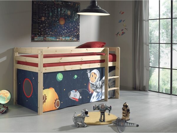 Pat etajat din lemn de pin, cu spatiu de joaca pentru copii Pino Space Natural, 200 x 90 cm
