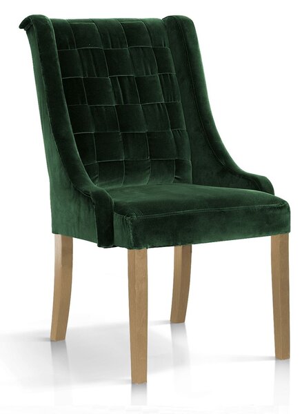 Scaun tapitat cu stofa, cu picioare din lemn Prince Velvet Verde / Stejar, l55xA70xH105 cm