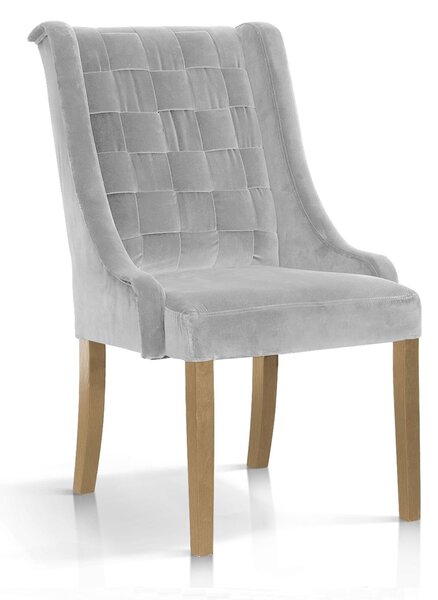 Scaun tapitat cu stofa, cu picioare din lemn Prince Velvet Argintiu / Stejar, l55xA70xH105 cm
