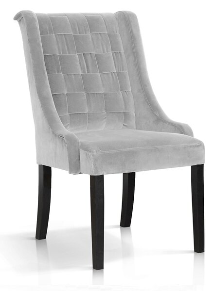 Scaun tapitat cu stofa, cu picioare din lemn Prince Velvet Argintiu / Negru, l55xA70xH105 cm