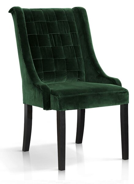 Scaun tapitat cu stofa, cu picioare din lemn Prince Velvet Verde / Negru, l55xA70xH105 cm