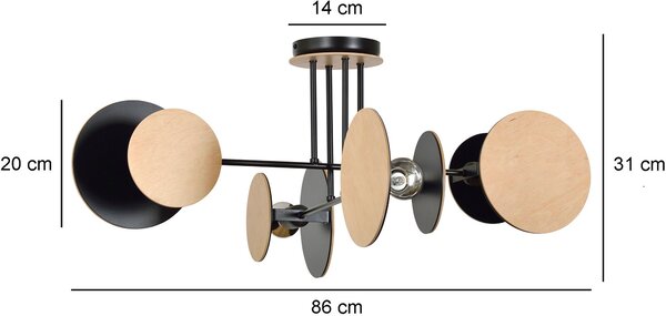 Emibig Zita lampă de tavan 4x15 W negru-lemn 173/4