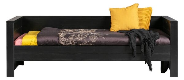 Pat/canapea din lemn de pin WOOOD Dennis, 90 x 200 cm, negru