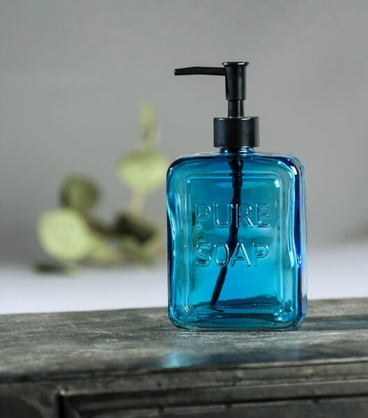 Dozator din sticlă pentru săpun Wenko Pure Soap, albastru