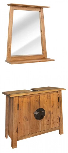 Set mobilier baie din lemn masiv de pin reciclat - V246040V
