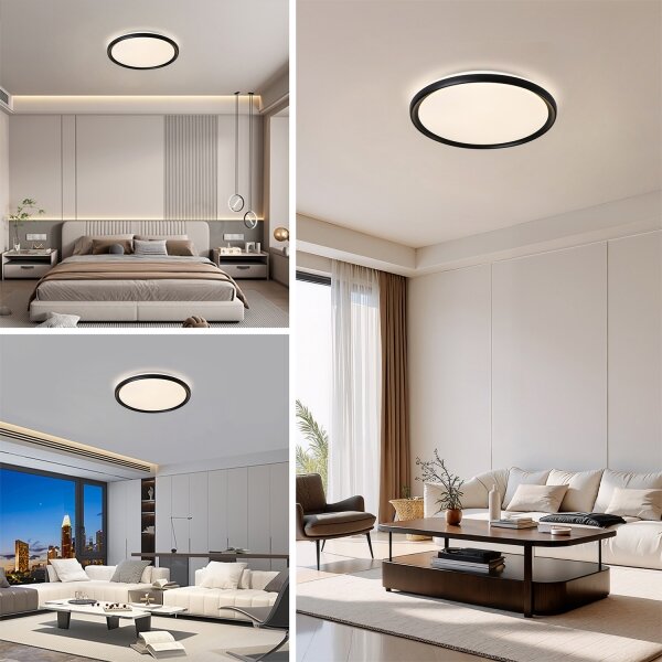 Brilagi - Plafonieră LED dimabilă RIVO, 72W, 230V, 3000-6000K, negru, diam. 50 cm, cu telecomandă