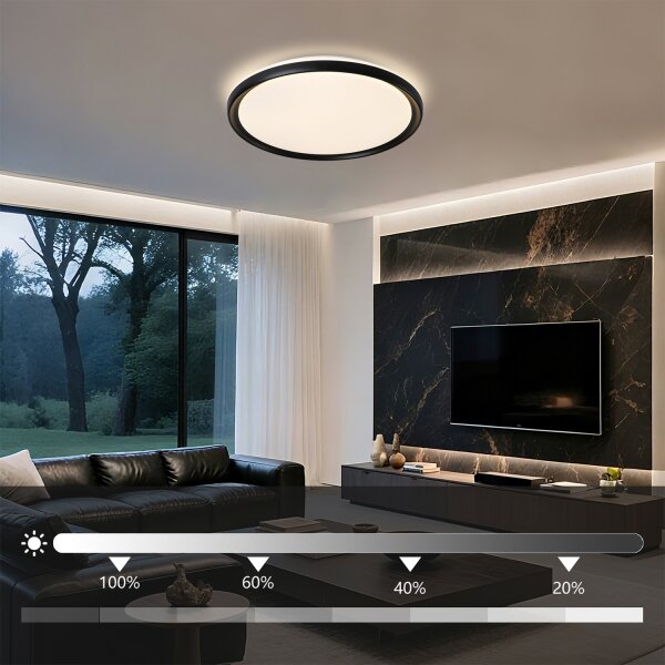 Brilagi - Plafonieră LED dimabilă RIVO, 72W, 230V, 3000-6000K, negru, diam. 50 cm, cu telecomandă