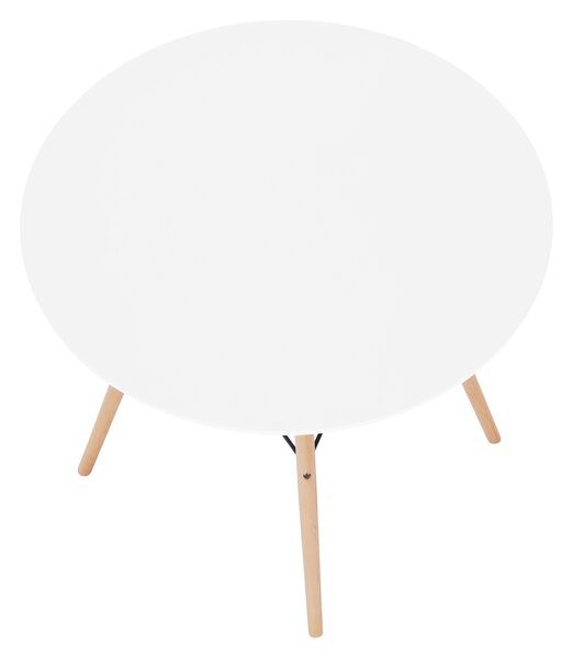 KONDELA Masă de bucătărie, albă/fag, diametru 90 cm, GAMIN 2 NEW 90