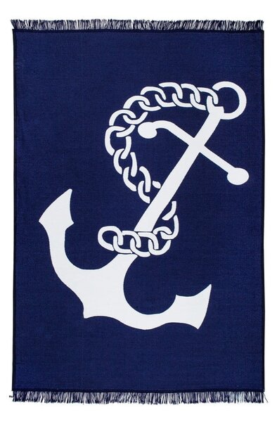 Covor reversibil Cihan Bilisim Tekstil Anchor, 80 x 150 cm, alb-albastru