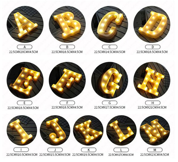 Litere volumetrice luminoase LED cu baterii