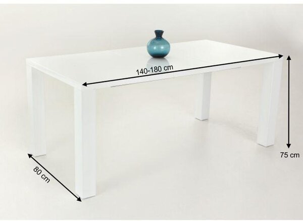 KONDELA Masă dining extensibilă, alb extra lucios HG, 140-180x80 cm, ASPER NEW TYP 1