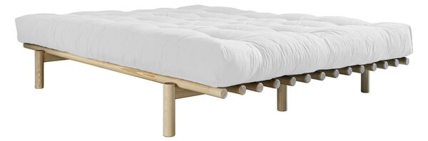 Pat dublu din lemn de pin cu saltea Karup Design Pace Comfort Mat Natural/Natural, 160 x 200 cm