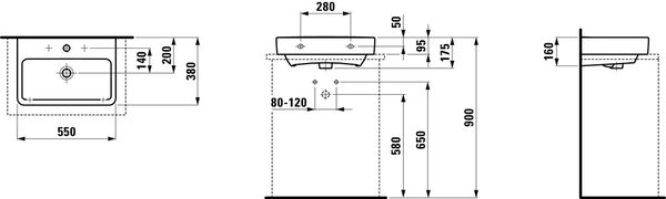 Laufen Pro S lavoar 55x38 cm dreptunghiular clasică-de blat alb luciu H8179580001041