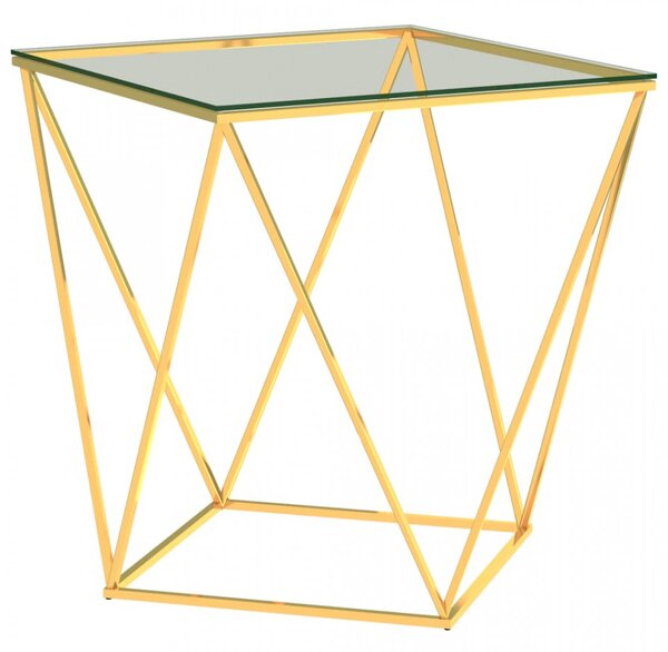 Masa de cafea, auriu/transparent, 50x50x55 cm, otel inoxidabil - V289034V