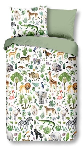 Lenjerie de pat din bumbac pentru copii Good Morning Jungle, 140 x 200 cm