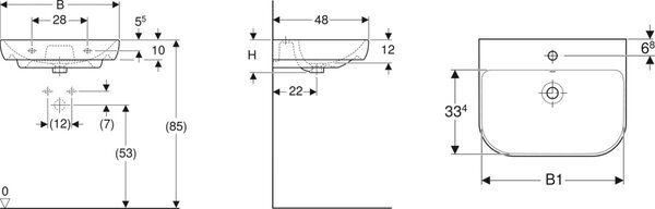 Geberit Smyle Square lavoar 65x48 cm dreptunghiular clasică alb luciu 500.230.01.8