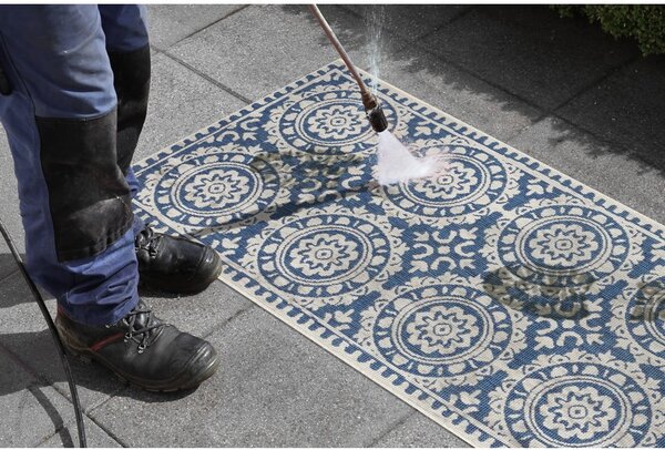 Covor adecvat pentru exterior NORTHRUGS Jardin, 80 x 350 cm, albastru-crem