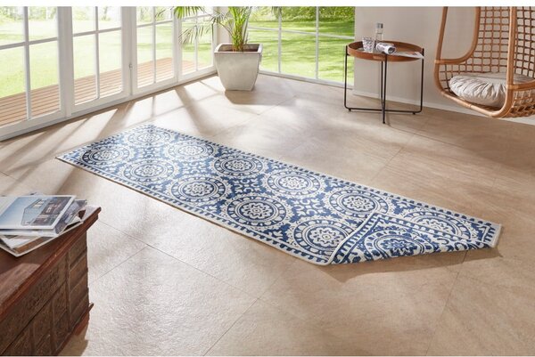 Covor adecvat pentru exterior NORTHRUGS Jardin, 80 x 350 cm, albastru-crem