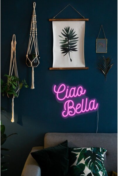Decorațiune luminoasă de perete Candy Shock Ciao Bella, 40 x 28,5 cm, roz