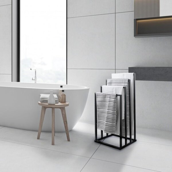 Erga Lonia, suport pentru prosoape cu patru brate 45x29x94 cm, negru mat, ERG-YKA-P.LONIA4-BLK