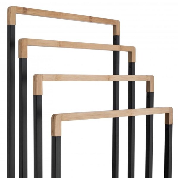 Erga Kona, suport pentru prosoape cu patru brațe 45x29x94 cm, negru-maro mat, ERG-YKA-P.KONA-4-BLK