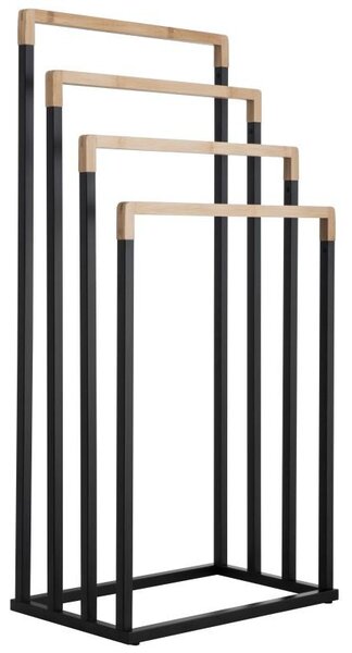 Erga Kona, suport pentru prosoape cu patru brațe 45x29x94 cm, negru-maro mat, ERG-YKA-P.KONA-4-BLK
