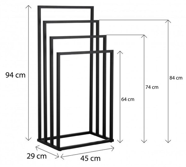 Erga Lonia, suport pentru prosoape cu patru brate 45x29x94 cm, negru mat, ERG-YKA-P.LONIA4-BLK