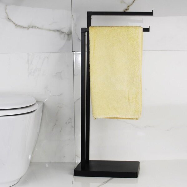 Erga Roki, suport dublu pentru prosoape 30,5x20,5x80,5 cm, negru mat, ERG-YKA-P.ROKI-BLK