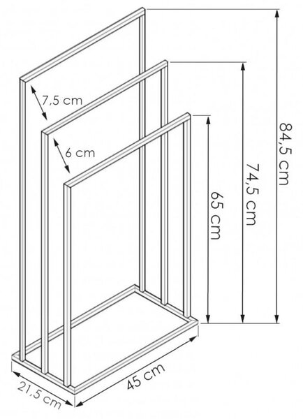 Erga Lonia, suport pentru prosoape cu trei brațe 41x22x85 cm, negru mat, ERG-YKA-P.LONIA3-BLK