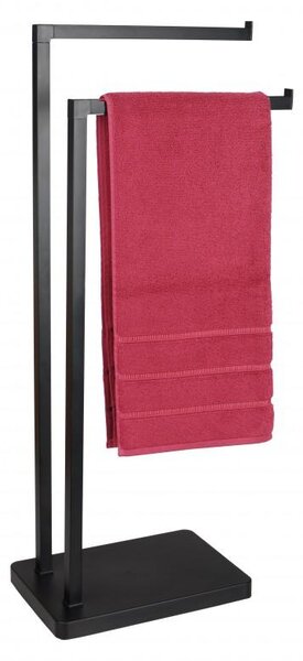 Erga Roki, suport dublu pentru prosoape 30,5x20,5x80,5 cm, negru mat, ERG-YKA-P.ROKI-BLK